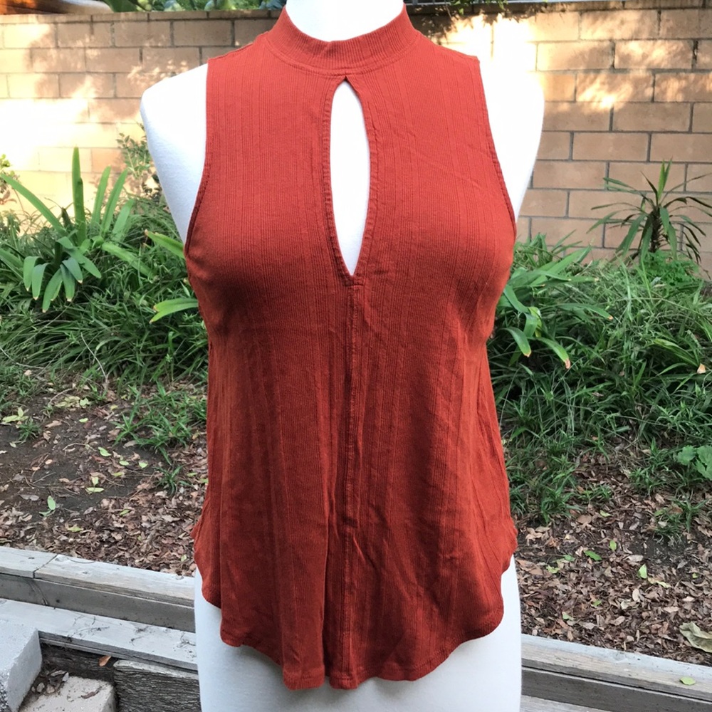 We the free keyhole high neck top rust color - Picture 1 of 5